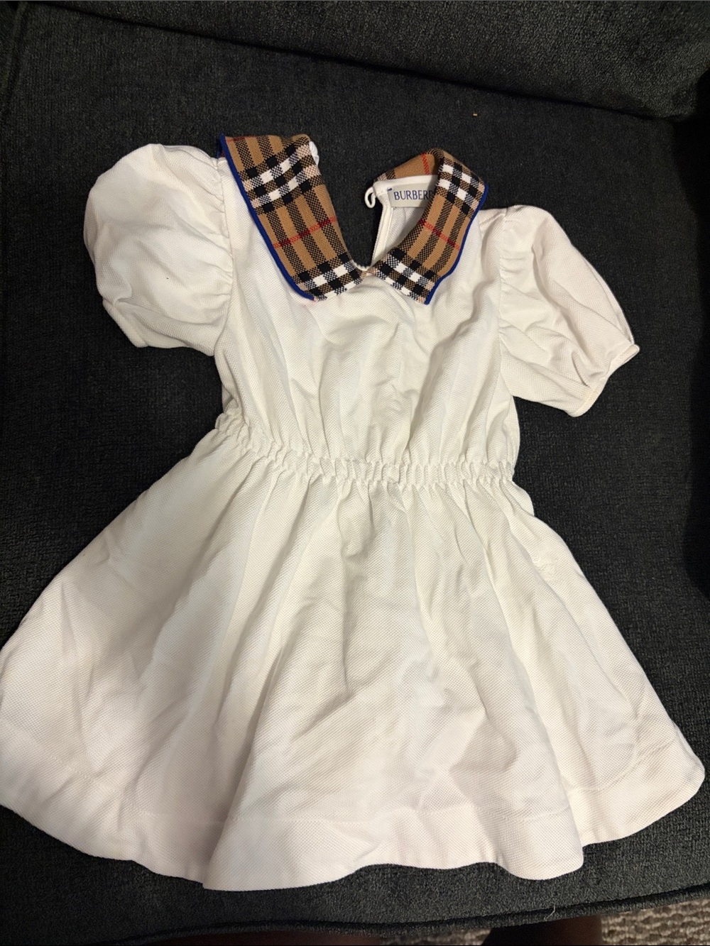 Burberry White Girls Dress with Signature Nova Check Collar